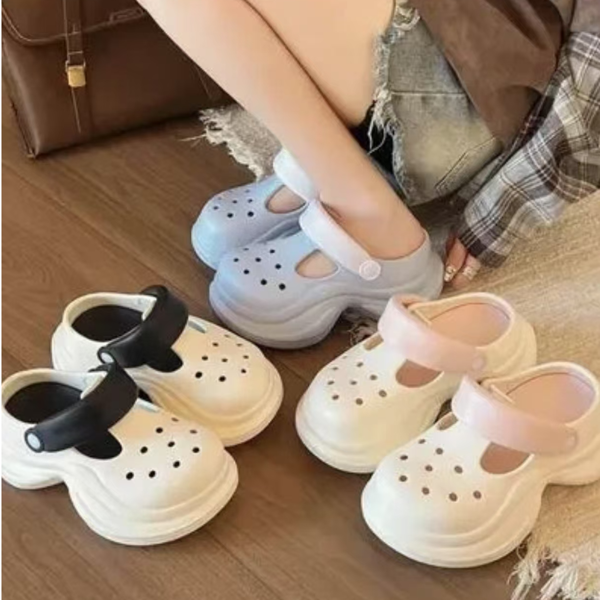 小蛮腰软糯Q弹舒适外穿网红休闲厚底防滑洞洞鞋