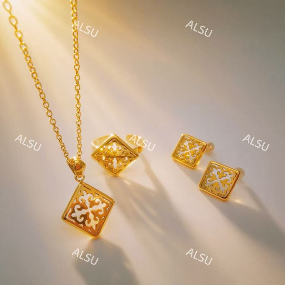 合金项链 ALSU原创经典民族风三件套简约镂空百搭时尚精美升级版