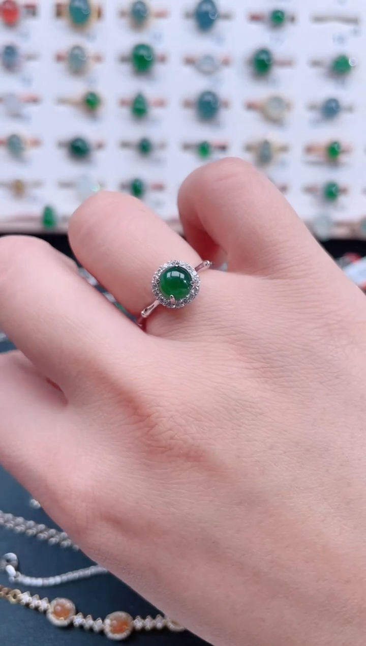 银S925镶嵌戒指翡翠天然翡翠