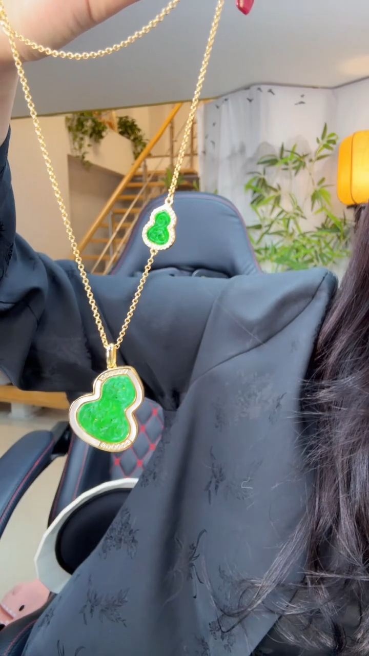 【闪购商品】翡翠吊坠(赠链)银S925镀金镶嵌天然缅甸翡翠A货吊坠