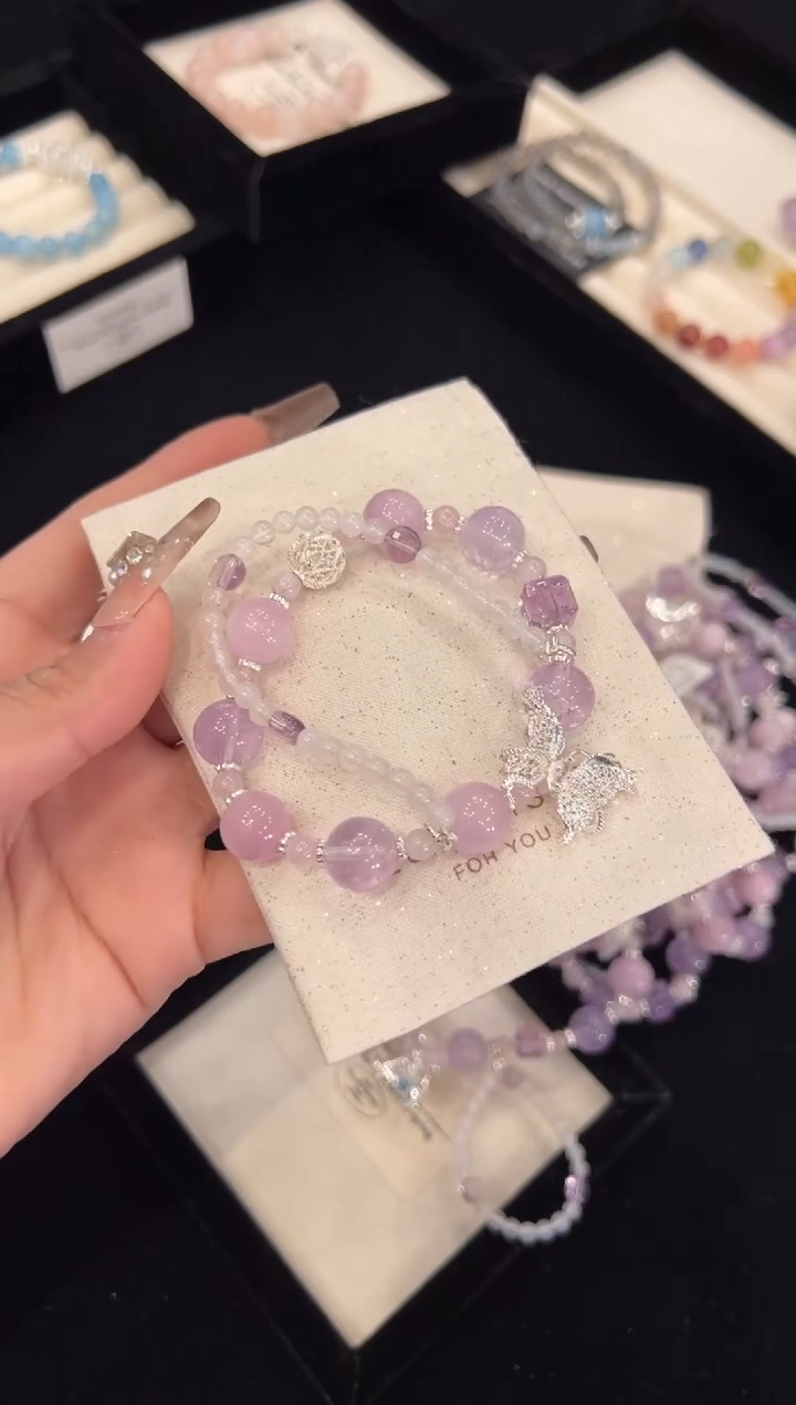 【闪购商品】水晶手链合金紫锂辉双股手链x1351