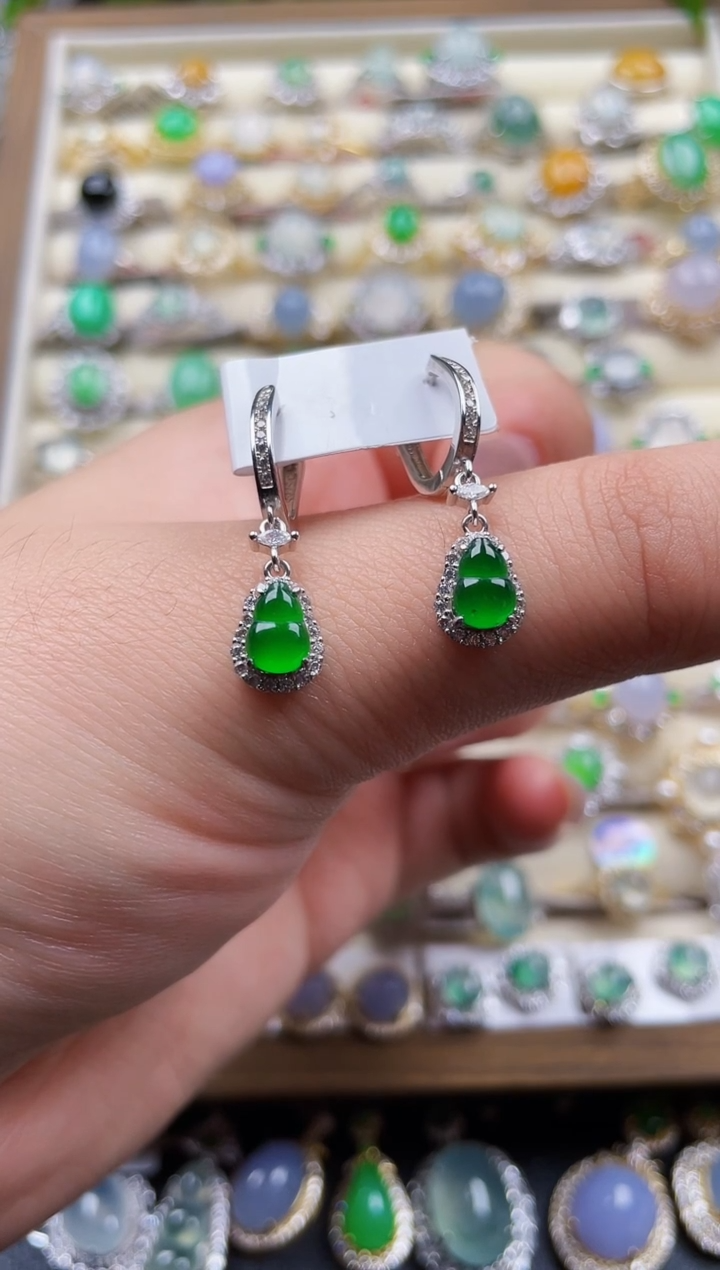 银S925镶嵌翡翠耳饰161