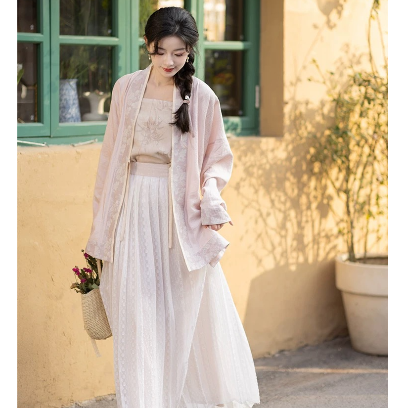 池夏【万物有灵:粉雾漫漫】宋制飞机袖短衫吊带褶裙原创改良汉服