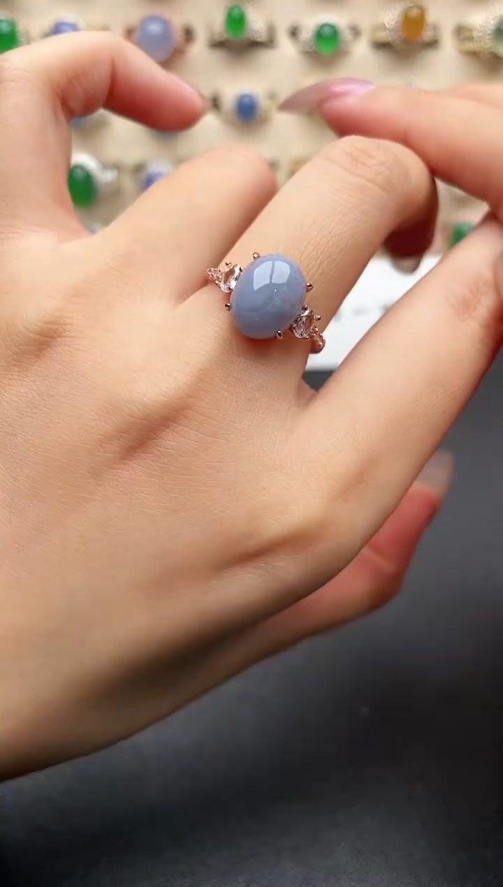 银S925镶嵌戒指翡翠一物一证一礼盒