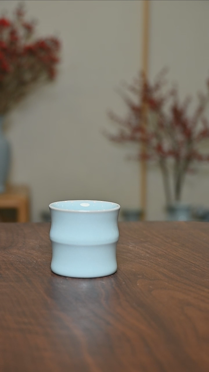 【闪购商品】其他手拉竹节杯 微微瑕天青釉 朱晓辉款