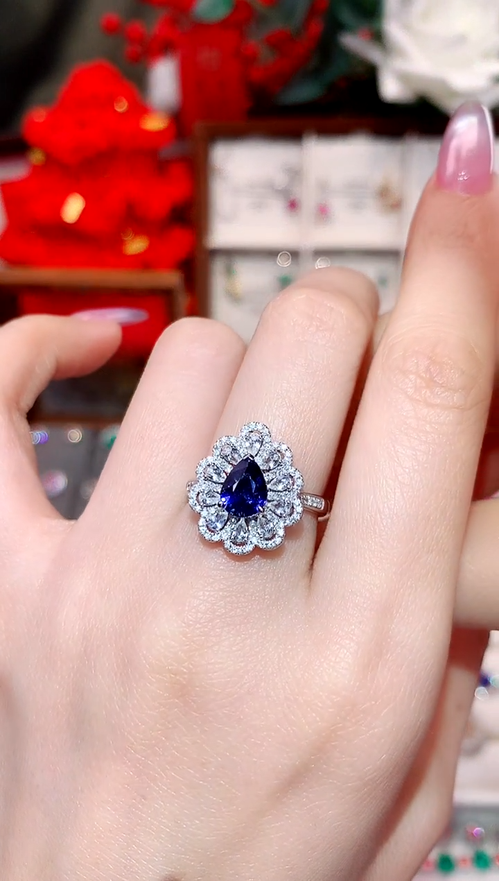 蓝宝石戒指18K金镶嵌1.41ct/天然宝石/七天无理由