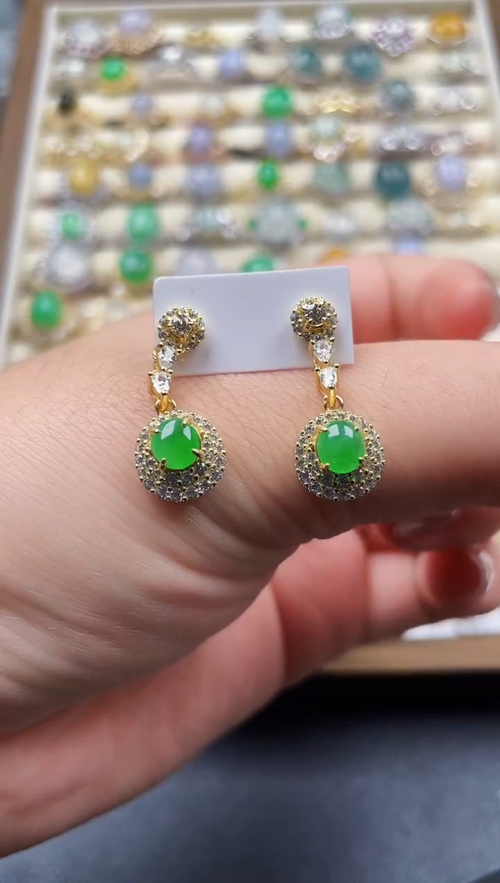 银S925镶嵌翡翠耳饰49