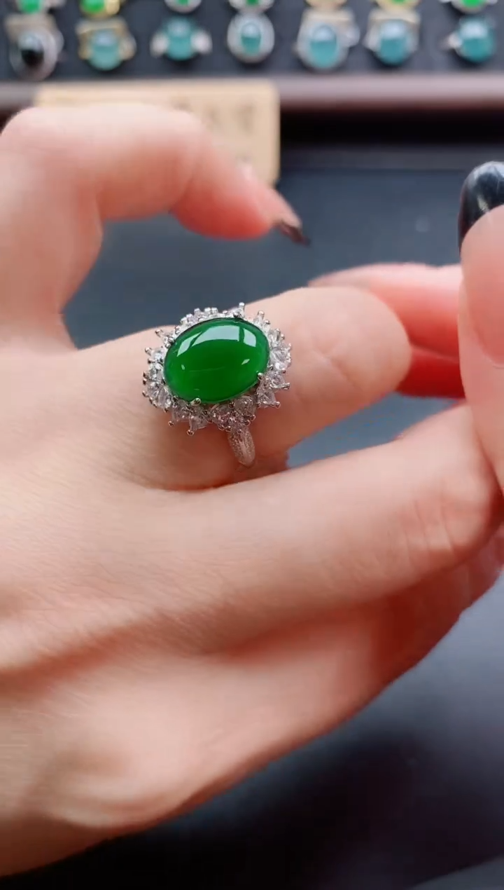 银S925镶嵌戒指翡翠1