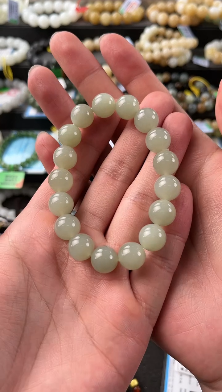 【闪购商品】和田玉手串未镶嵌且末青白手串卡12微色差