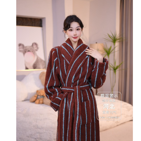 查理夫人【袍测5】男女同款加绒秋冬季保暖半边绒睡袍睡衣大码加厚