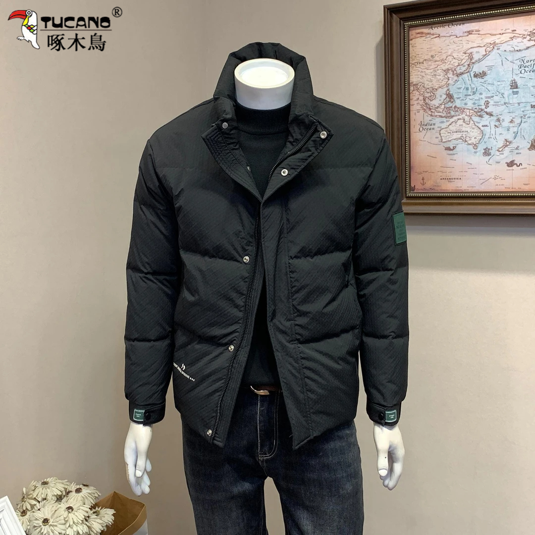 啄木鳥立领羽绒服男潮牌冬季2025新款潮流加厚保暖高端白鸭绒外套