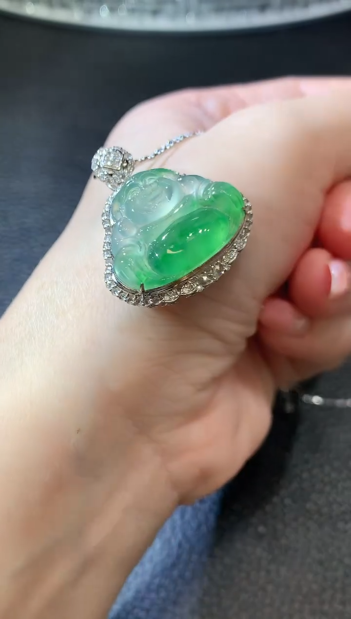 翡翠18K金镶嵌吊坠(不含链)A72 