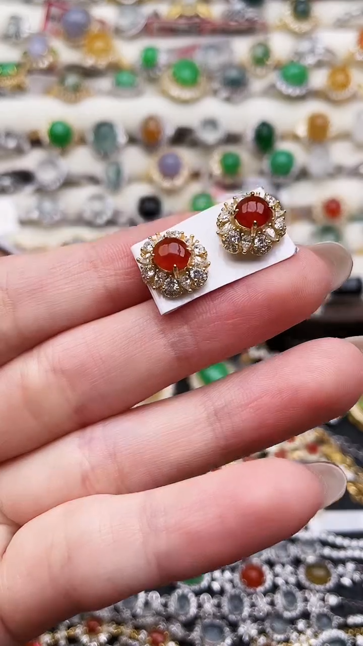 银S925镶嵌翡翠耳饰197