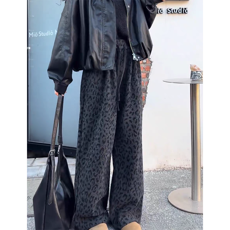 LMY 豹纹休闲阔腿裤 #6611