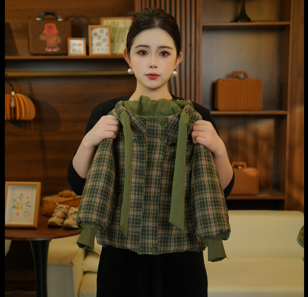 2025男女童时尚冬季格子棉服休闲设计感韩版个性百搭港风