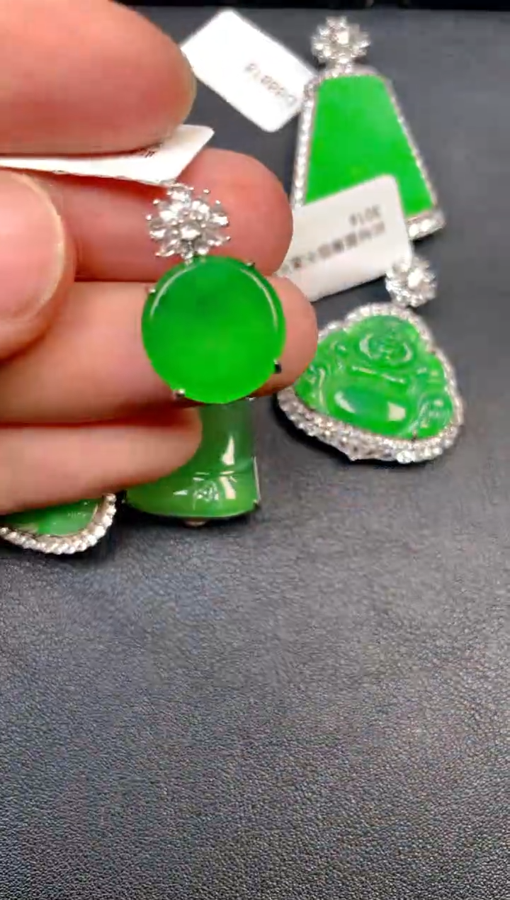 吊坠(不含链)银S925镶嵌翡翠吊坠