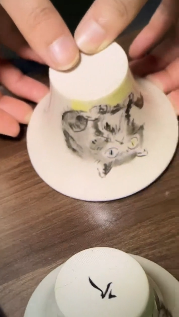 瓷片?手作手绘猫猫盖碗