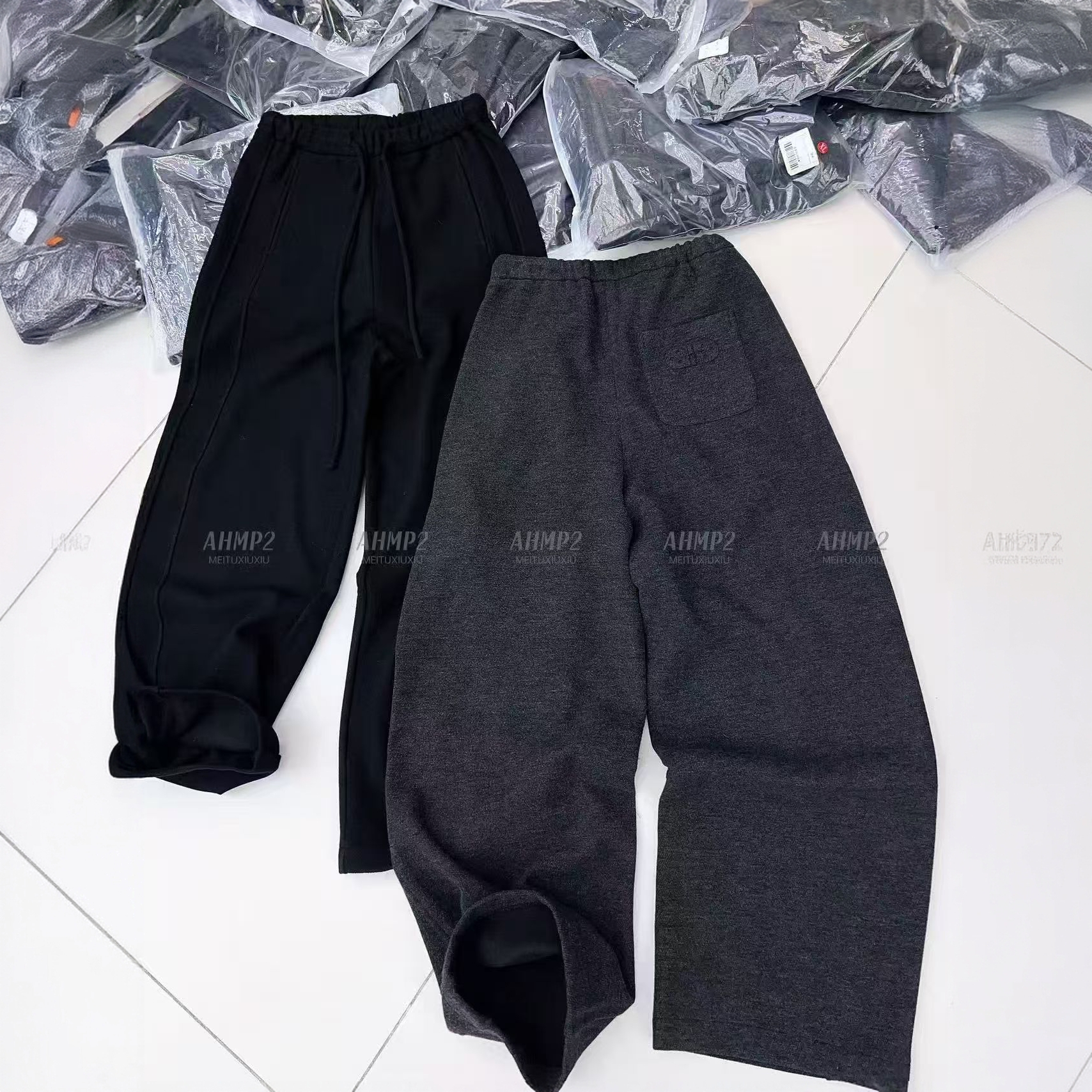 8592-3802  加绒加厚松桑蚕丝卫裤宽净版抽绳显瘦卫裤【包不起球】