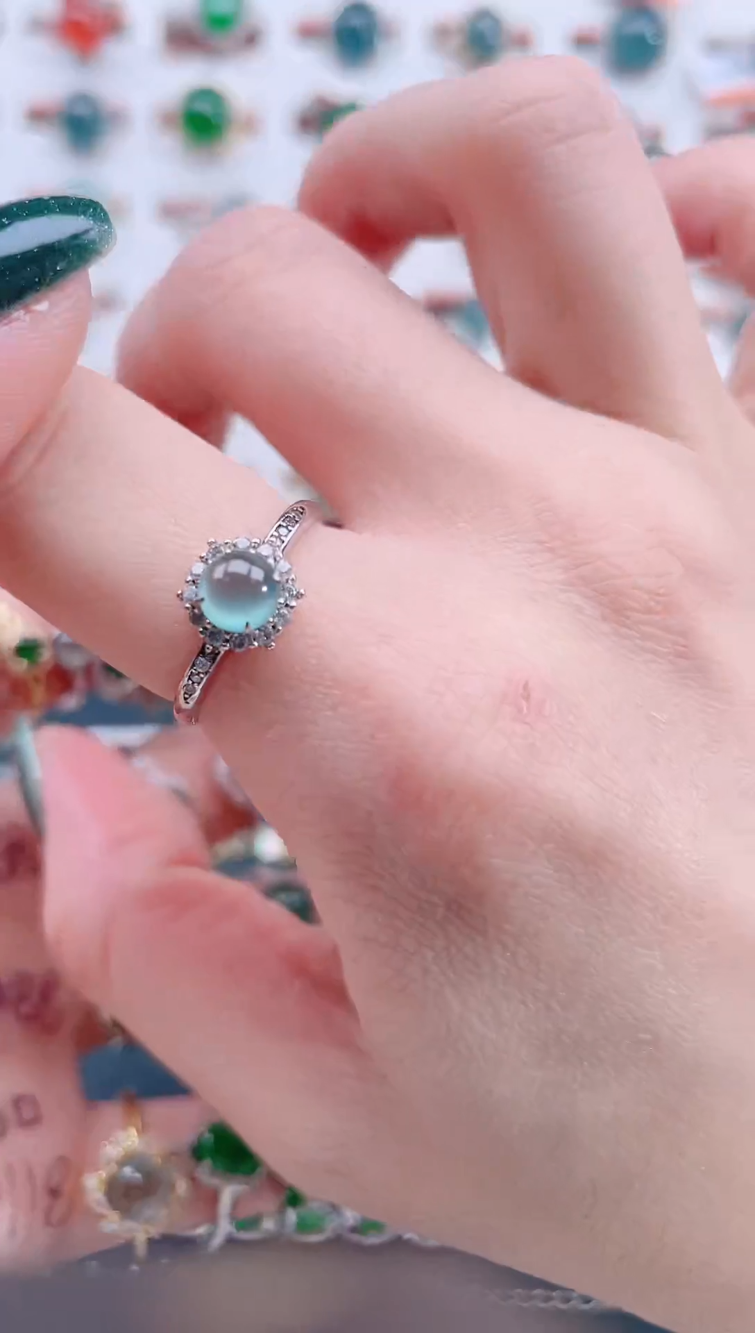 银S925镶嵌戒指翡翠天然翡翠