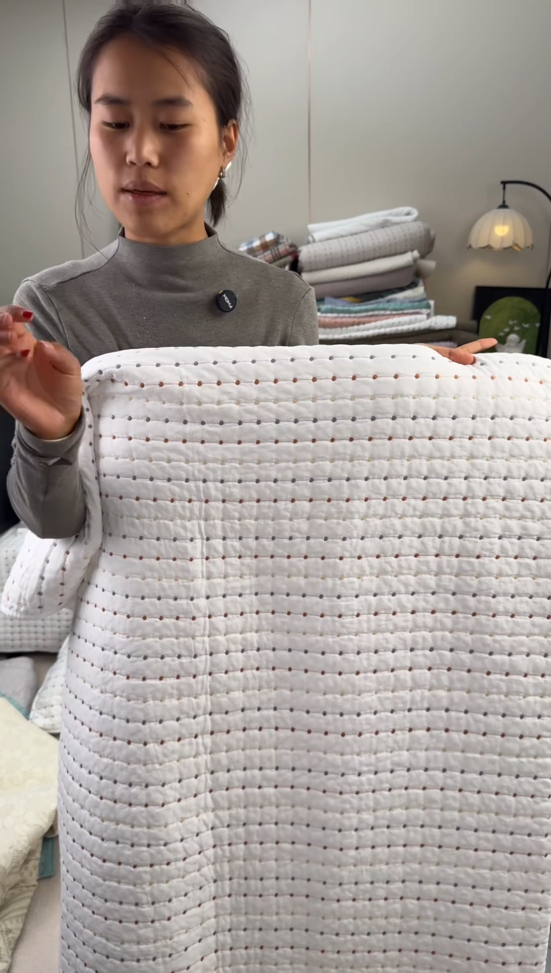 棉纯棉白色米粒绣135*200单床盖