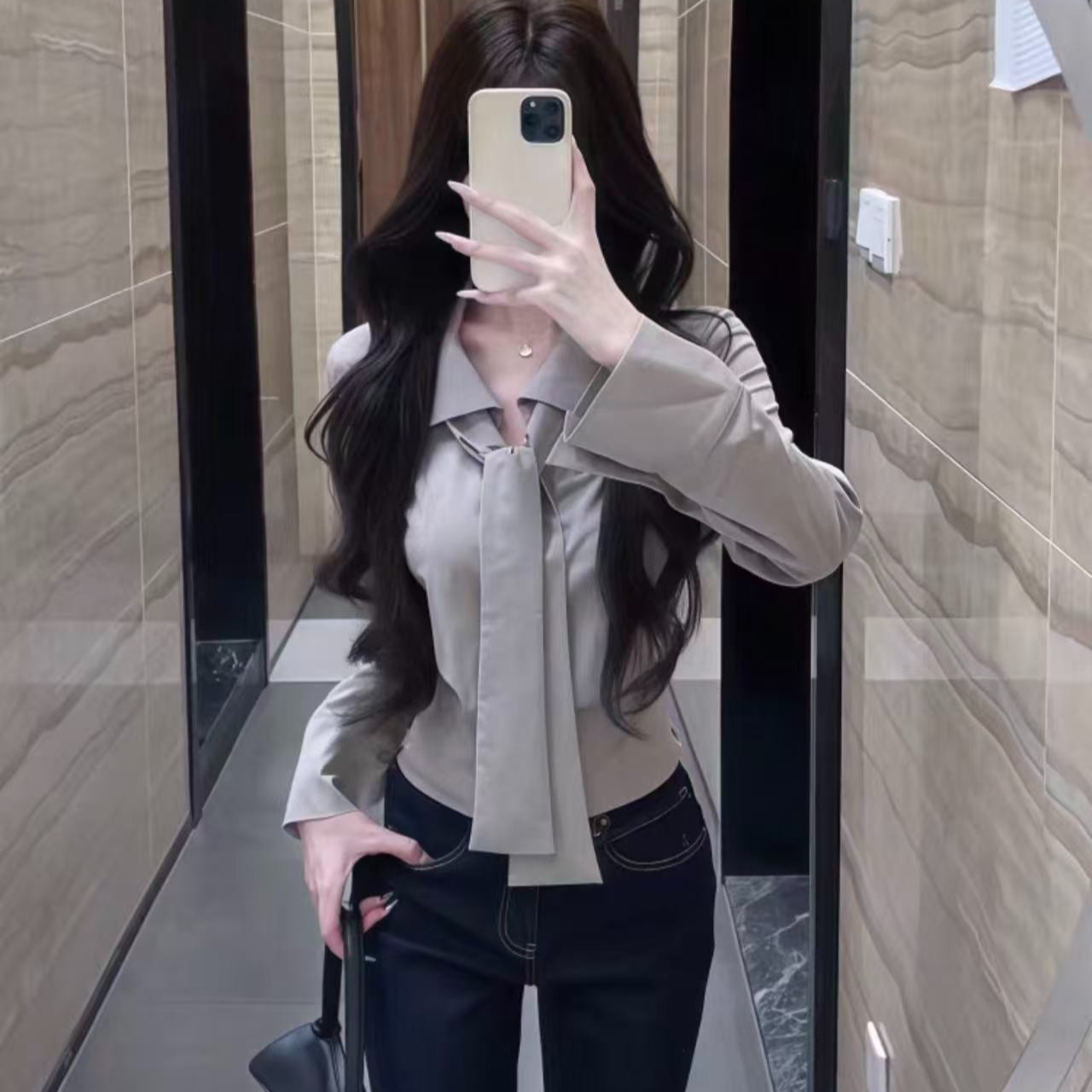 胖鹅张~复古气质系带绑带设计感收腰衬衣#607