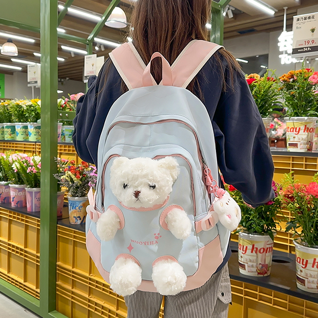 可爱小熊书包女日系高中学生初中女生卡通上课双肩包外出旅游背包