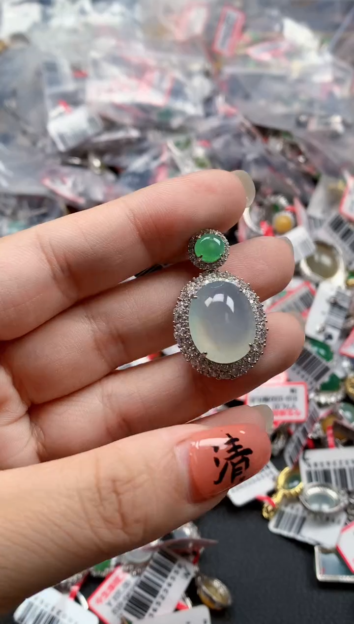 银S925镶嵌戒指翡翠天然A货缅甸翡翠