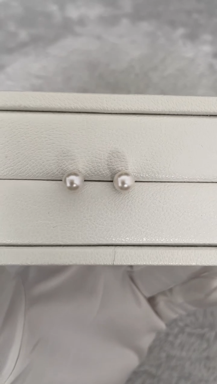 银S925镶嵌耳钉海水珍珠AK素钉6-6.5mm