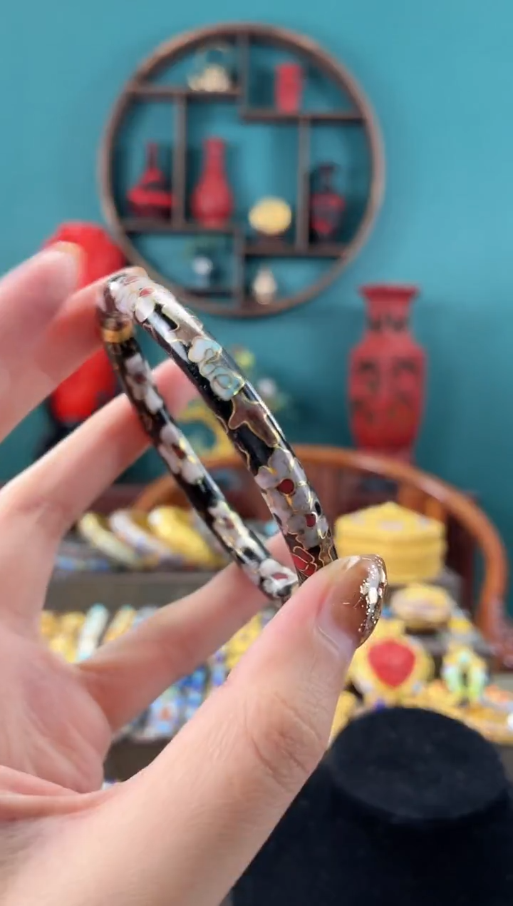 非遗手工景泰蓝开口镯子57-62黑色