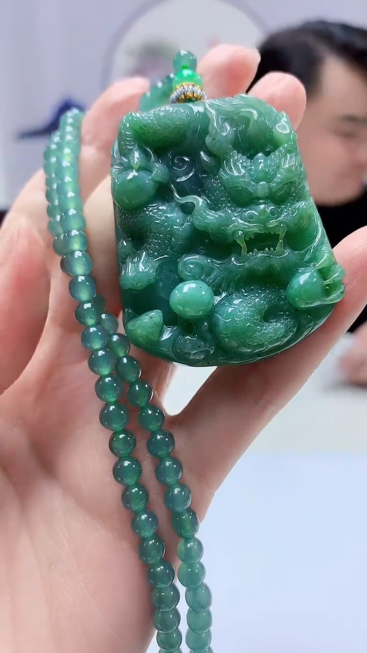 【闪购商品】定制翡翠未镶嵌5060zm-毛货挂件龙牌171