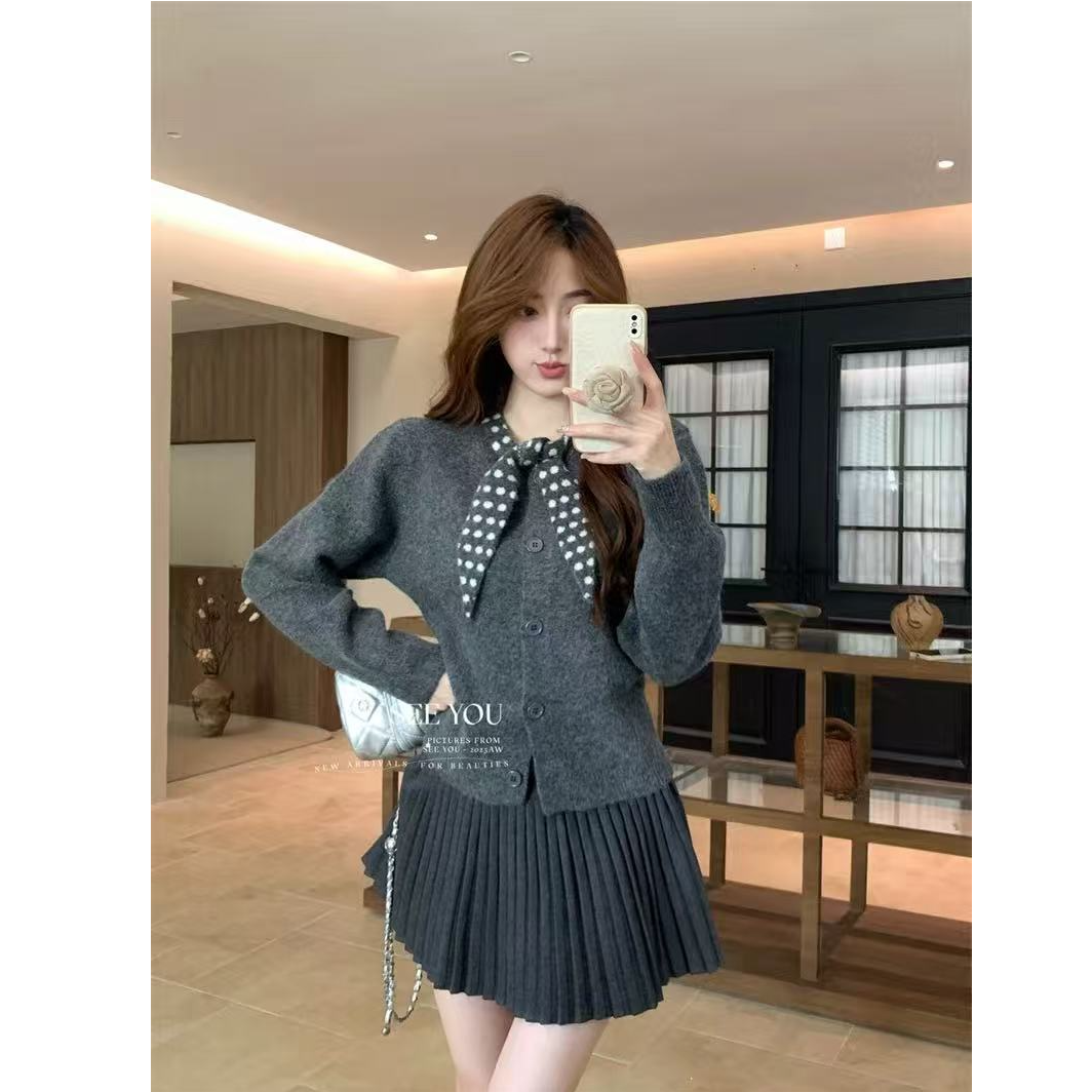 韩系小香风女秋冬气质格子针织毛衣蓬蓬超火