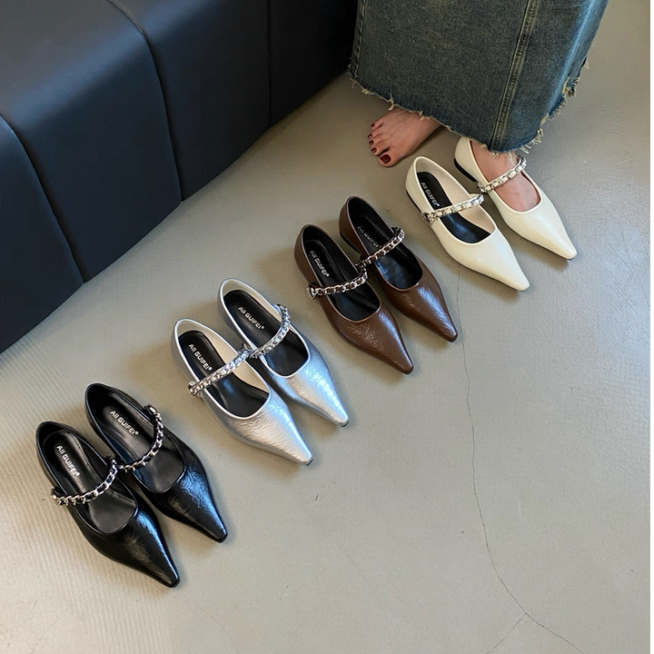 VEEFSHOW 777-2 仙女风尖头浅口单鞋女春夏季魔术贴一字带玛丽珍