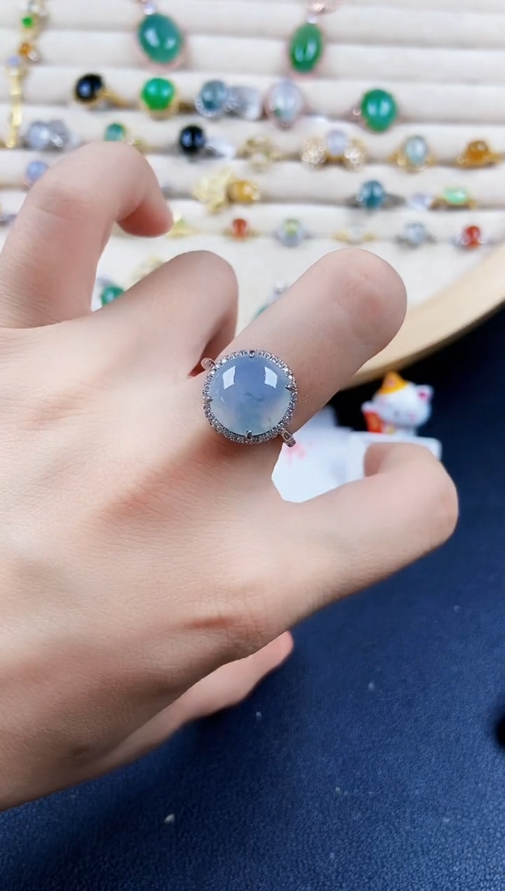 翡翠戒指银S925镶嵌456899