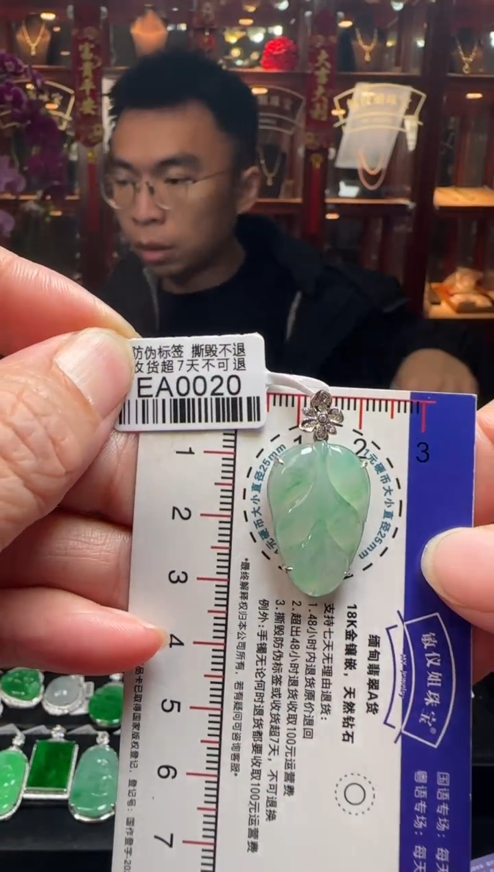 【闪购商品】翡翠颈饰18K金镶嵌EA0020绿叶