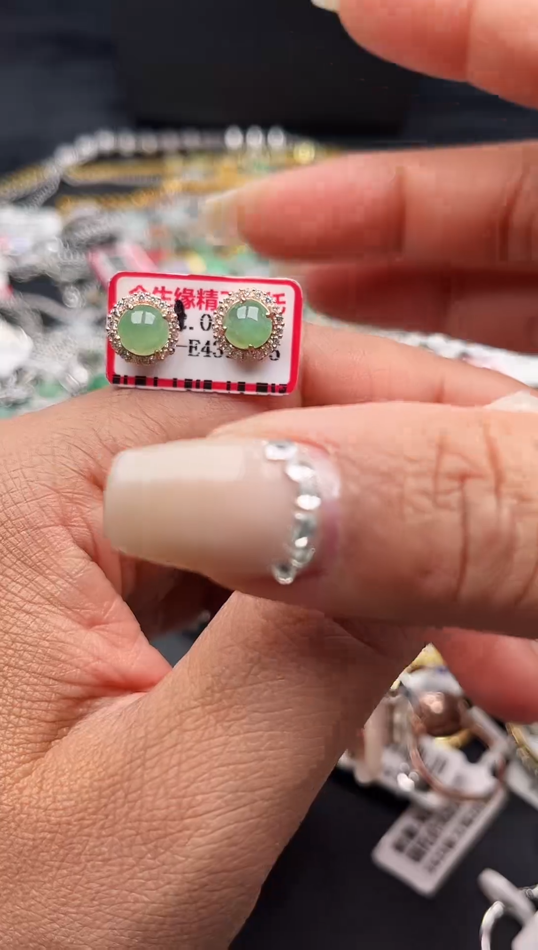 【闪购商品】翡翠耳饰银S925镶嵌缅甸天然A货翡翠S925银镶嵌