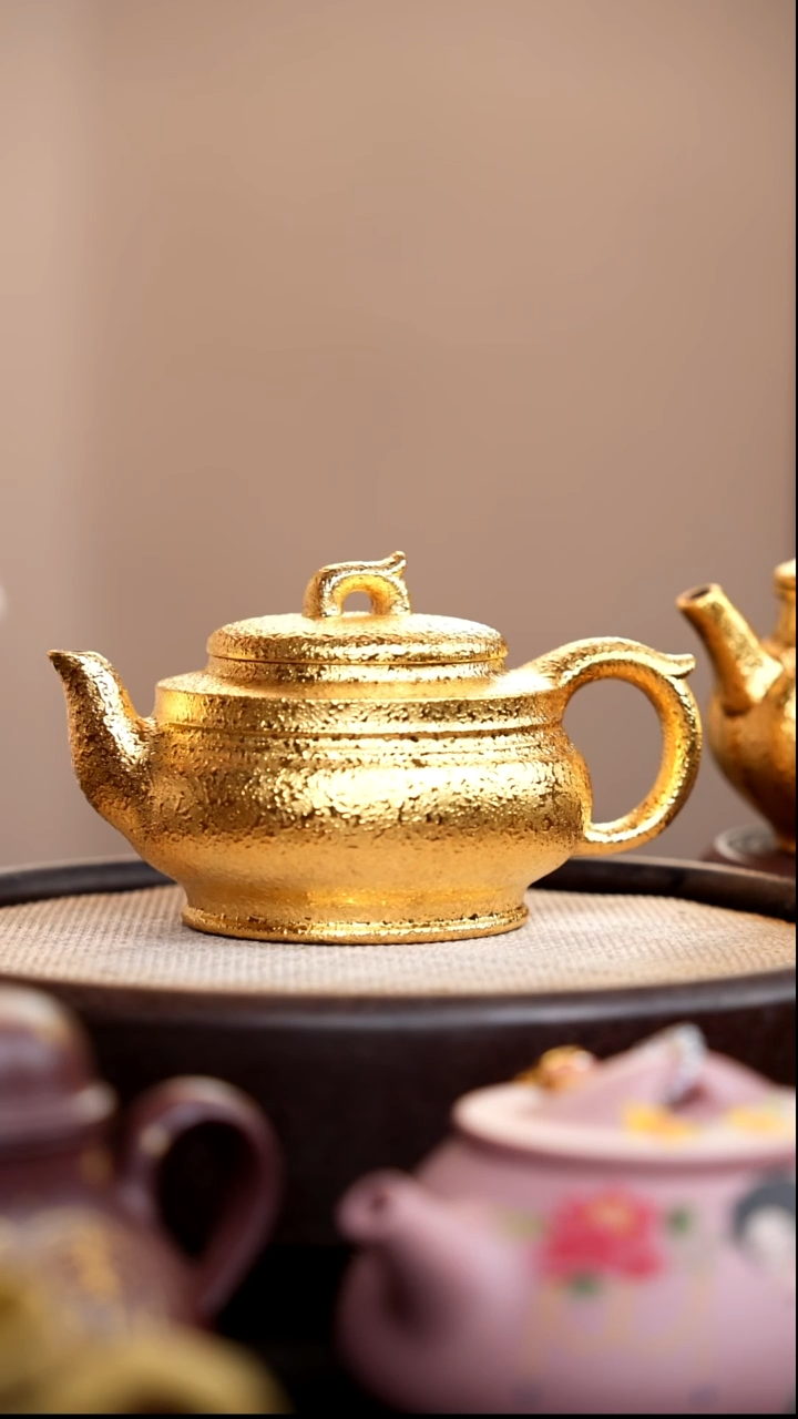 茶壶紫砂鎏金六方僧帽