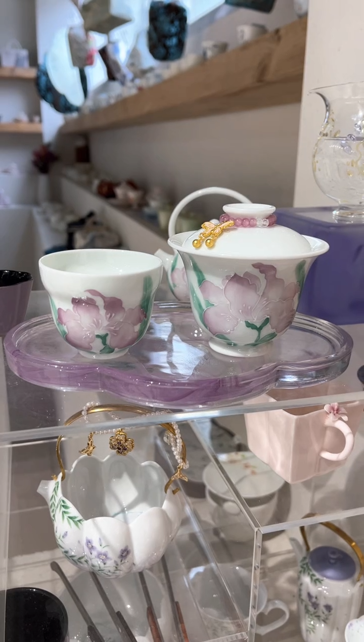 【闪购商品】鸢尾花 泡茶碗+茶杯+提溜+壶承