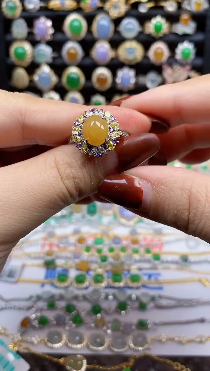 银S925镶嵌戒指翡翠8457