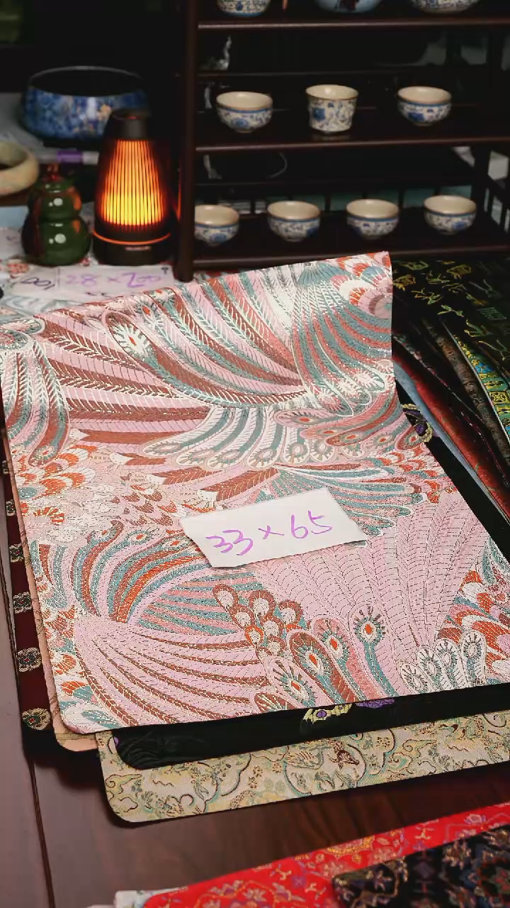 【孔雀翎单面】中国风干泡织锦茶席33*65