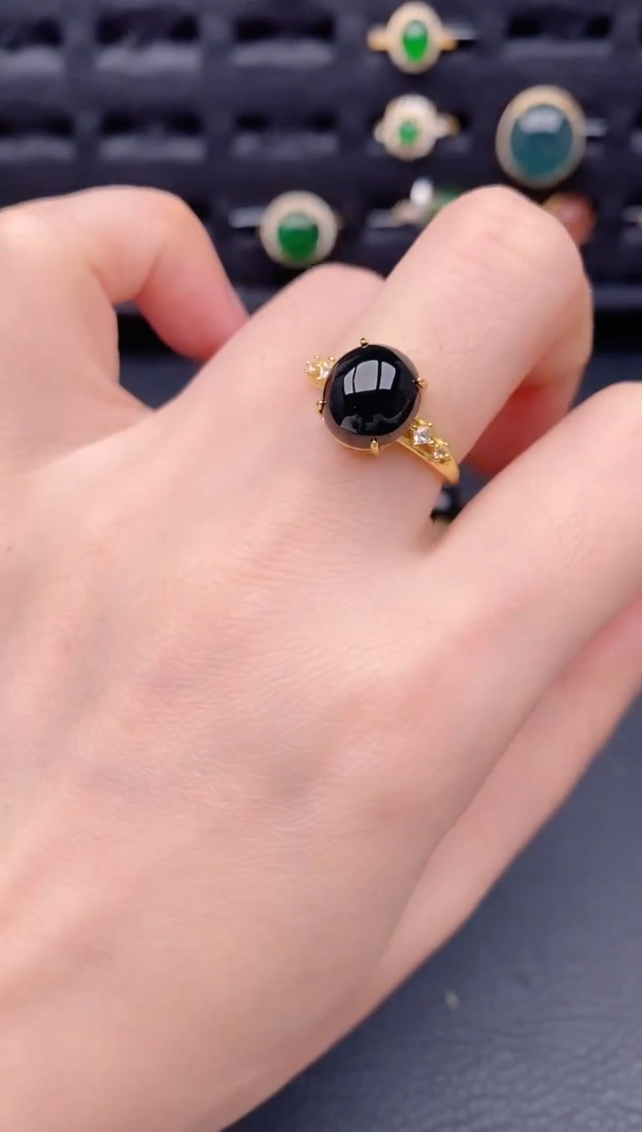 银S925镶嵌戒指翡翠天然a货翡翠345