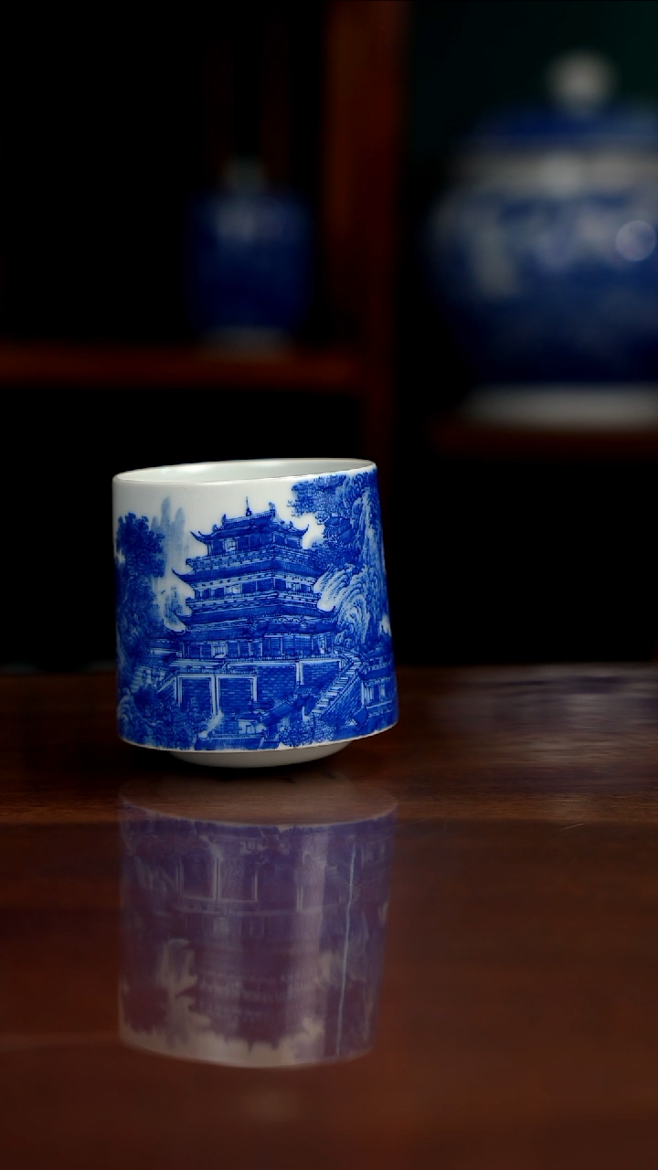 自成堂柴窑青花鹳雀楼