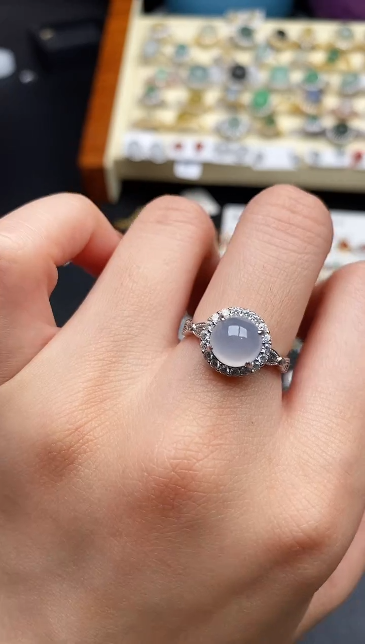 翡翠银S925镶嵌戒指6666666+5