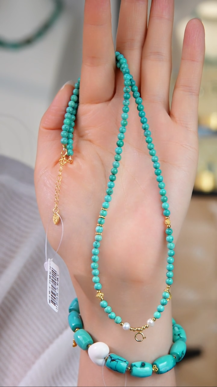 银S925镀金镶嵌绿松石项链多样性发货