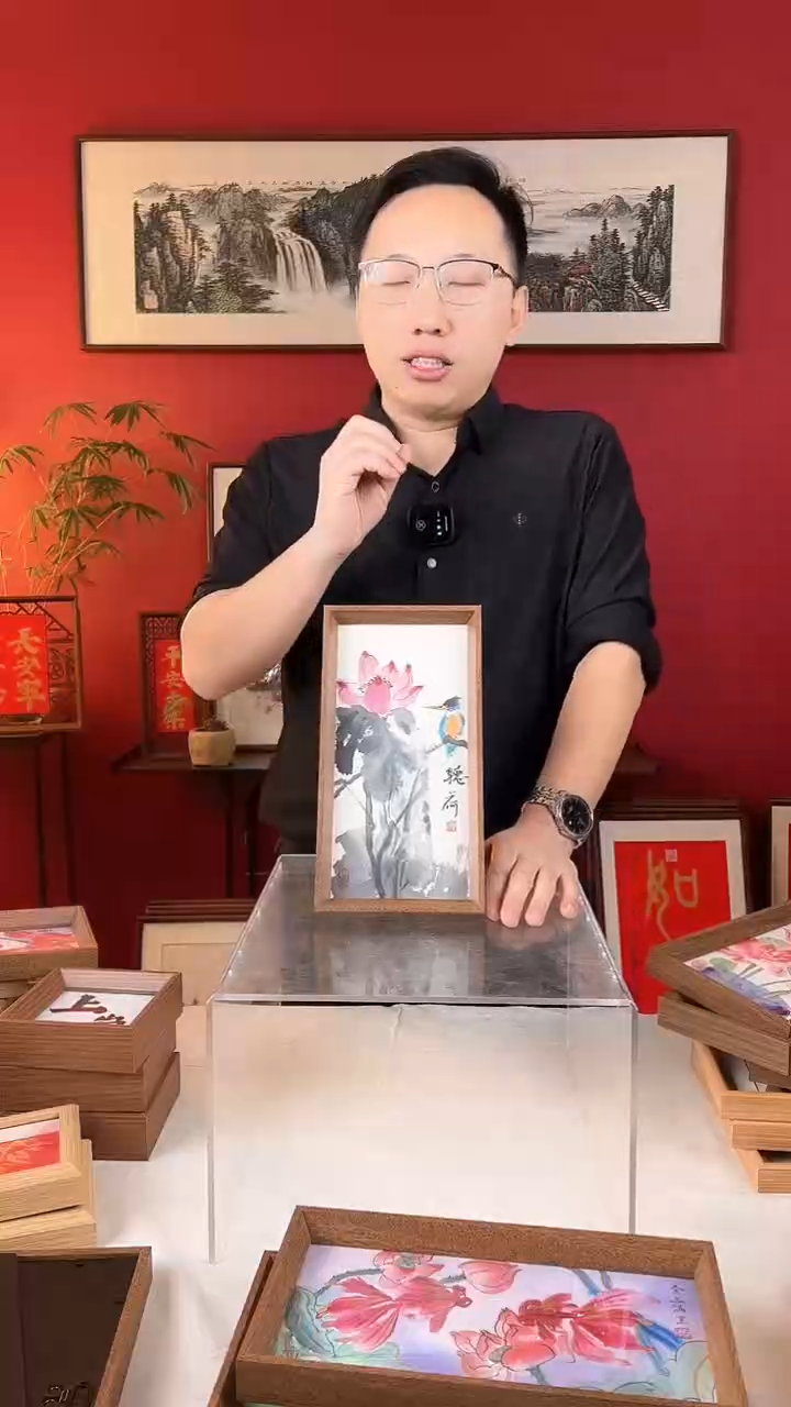 【闪购商品】国画听荷14*27纯手绘国画摆台