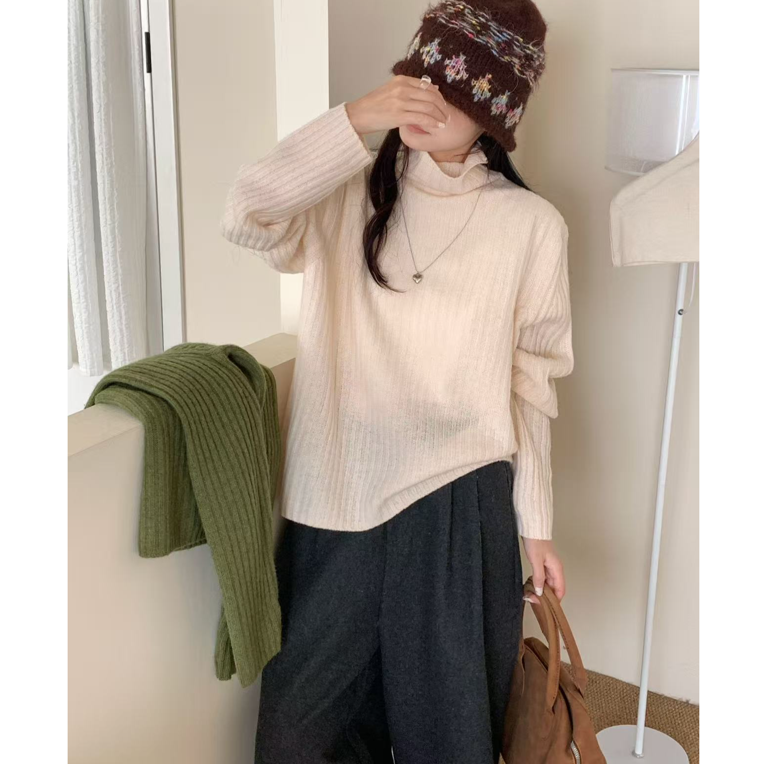 全毛羊毛衫圆领长袖网红针织秋冬女士加厚毛衣