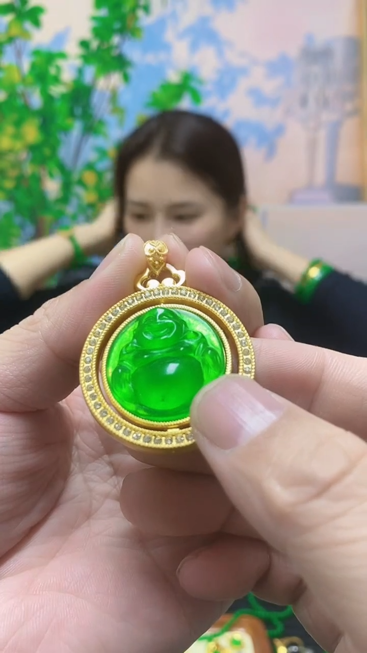 【闪购商品】翡翠14K金镶嵌吊坠(赠链)翡翠吊坠