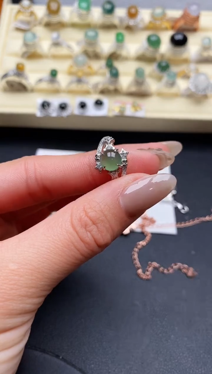 【闪购商品】翡翠戒指银S925镶嵌缅甸翡翠3   8+4