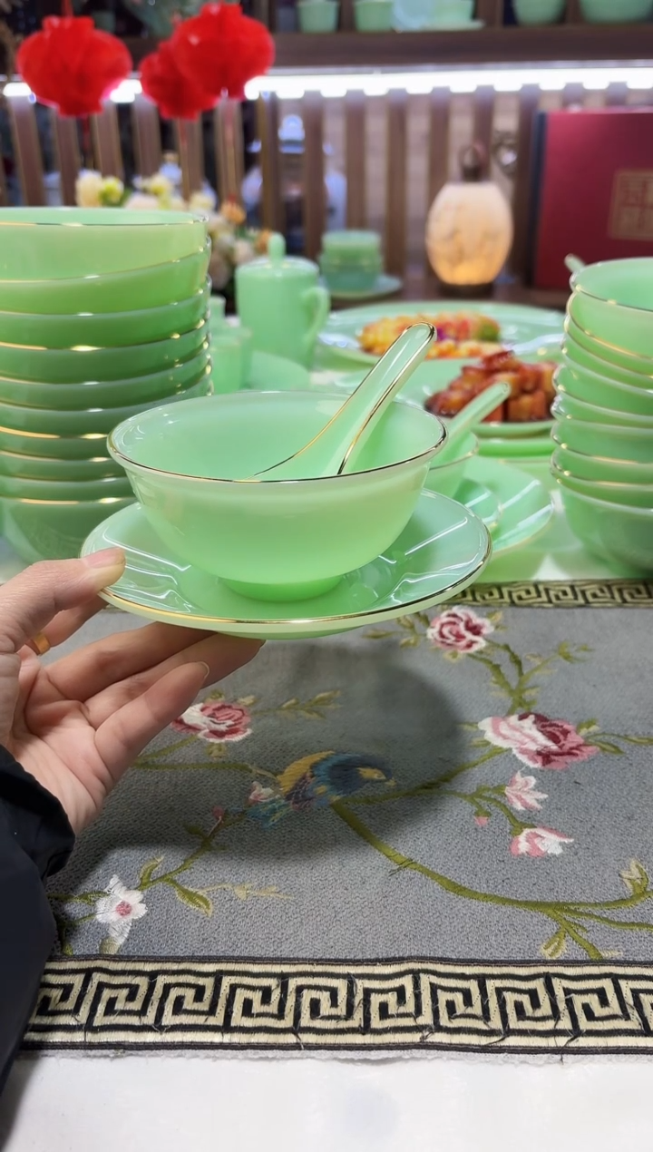 玉瓷 三件套碟碗勺10套