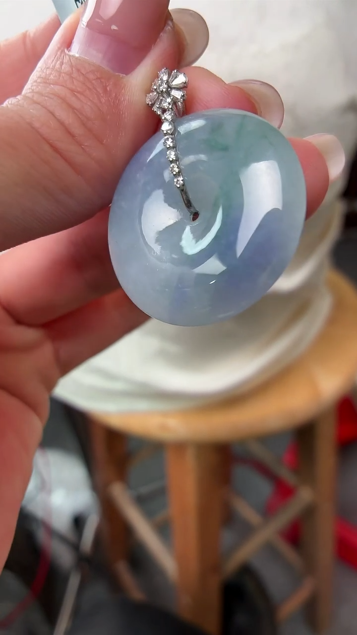 吊坠(不含链)18K金镶嵌翡翠平安扣