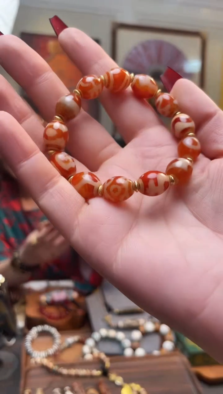 【闪购商品】玛瑙/玉髓手链合金128-19红肉珠珠阵手串